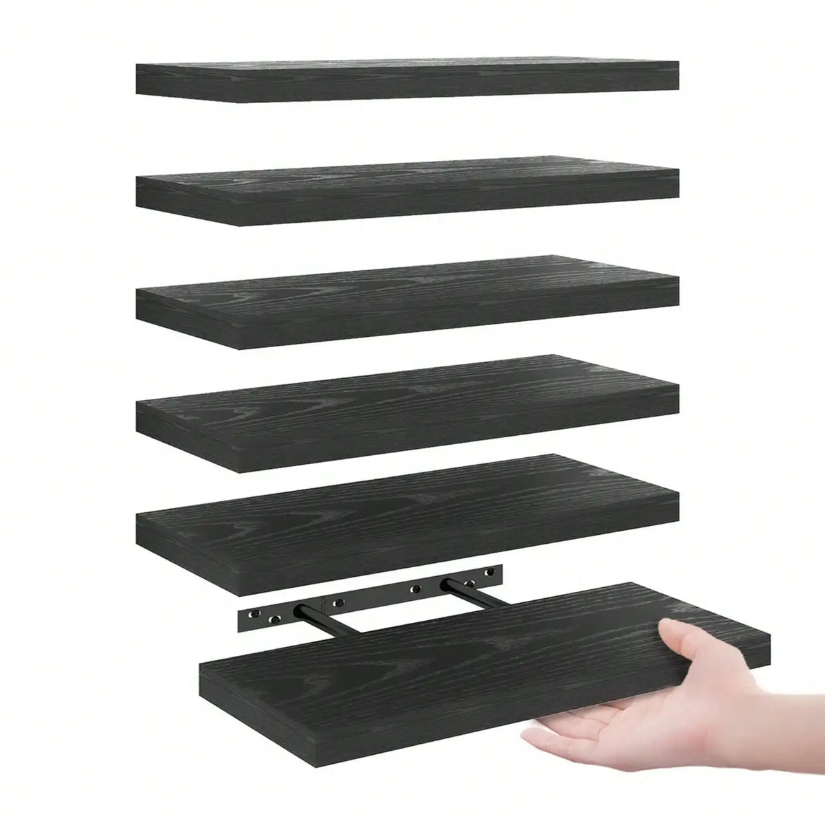 4-Pack 15.8-Inch Floating Wall Shelves, MDF Wood Storage – 6 Pieces - Black