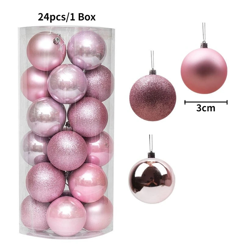 Christmas Tree Ornament Ball Set, 3cm Hanging Decorations (24/36 Pack) – 24pcs Pink