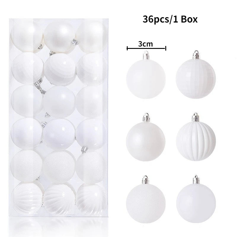 Christmas Tree Ornament Ball Set, 3cm Hanging Decorations (24/36 Pack) – 36pcs White