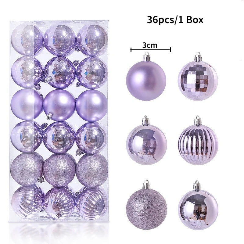 Christmas Tree Ornament Ball Set, 3cm Hanging Decorations (24/36 Pack) – 36pcs Light purple
