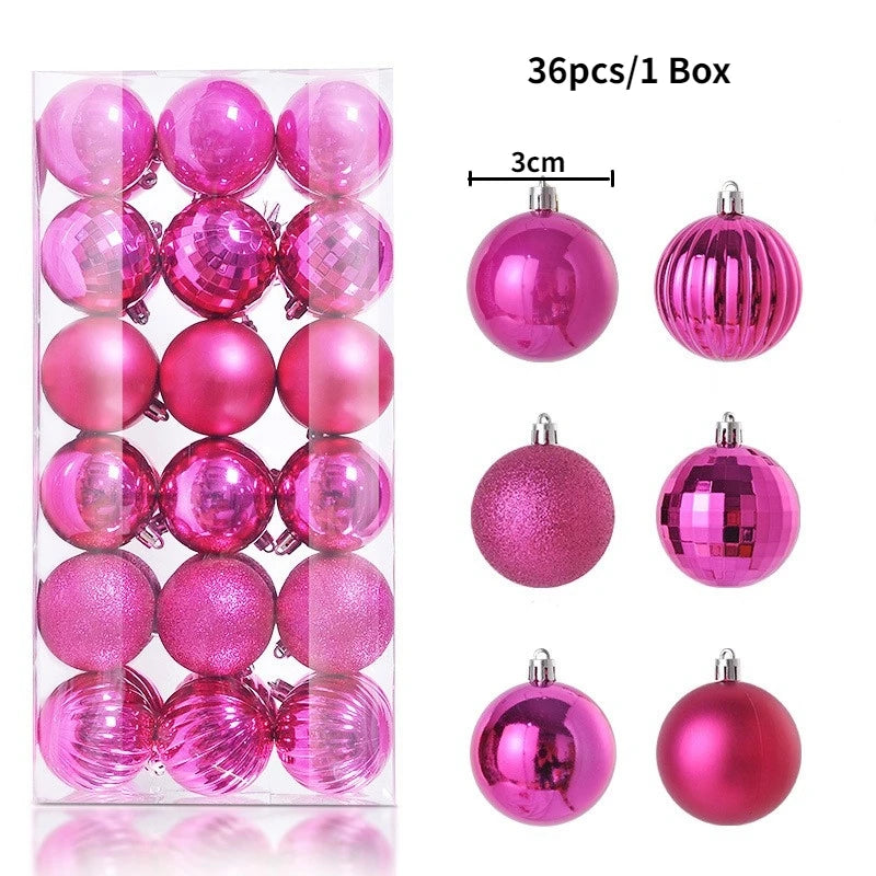 Christmas Tree Ornament Ball Set, 3cm Hanging Decorations (24/36 Pack) – 36pcs Rose Red