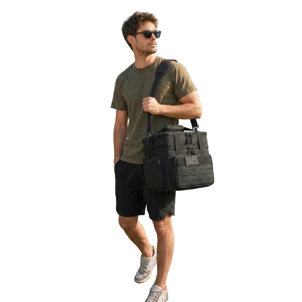 18L Insulated Picnic Cooler Bag, Expandable Leakproof Tactical Thermal Tote – Black