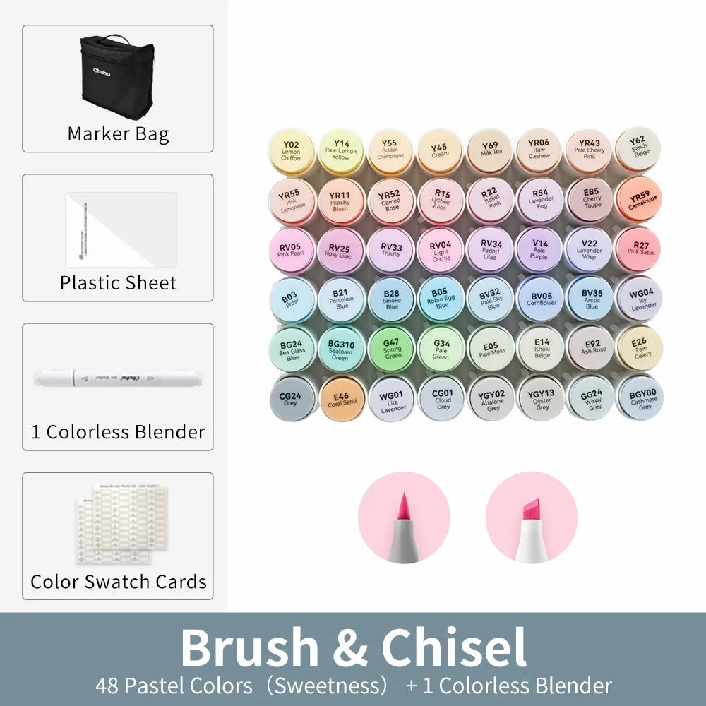 Ohuhu Honolulu Dual-Tip Alcohol Art Marker Set with Carrying Case – 48 Pastel Colors