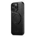 Carbon Fiber Protective Case with Magnetic Kickstand for iPhone 12–16 – Black