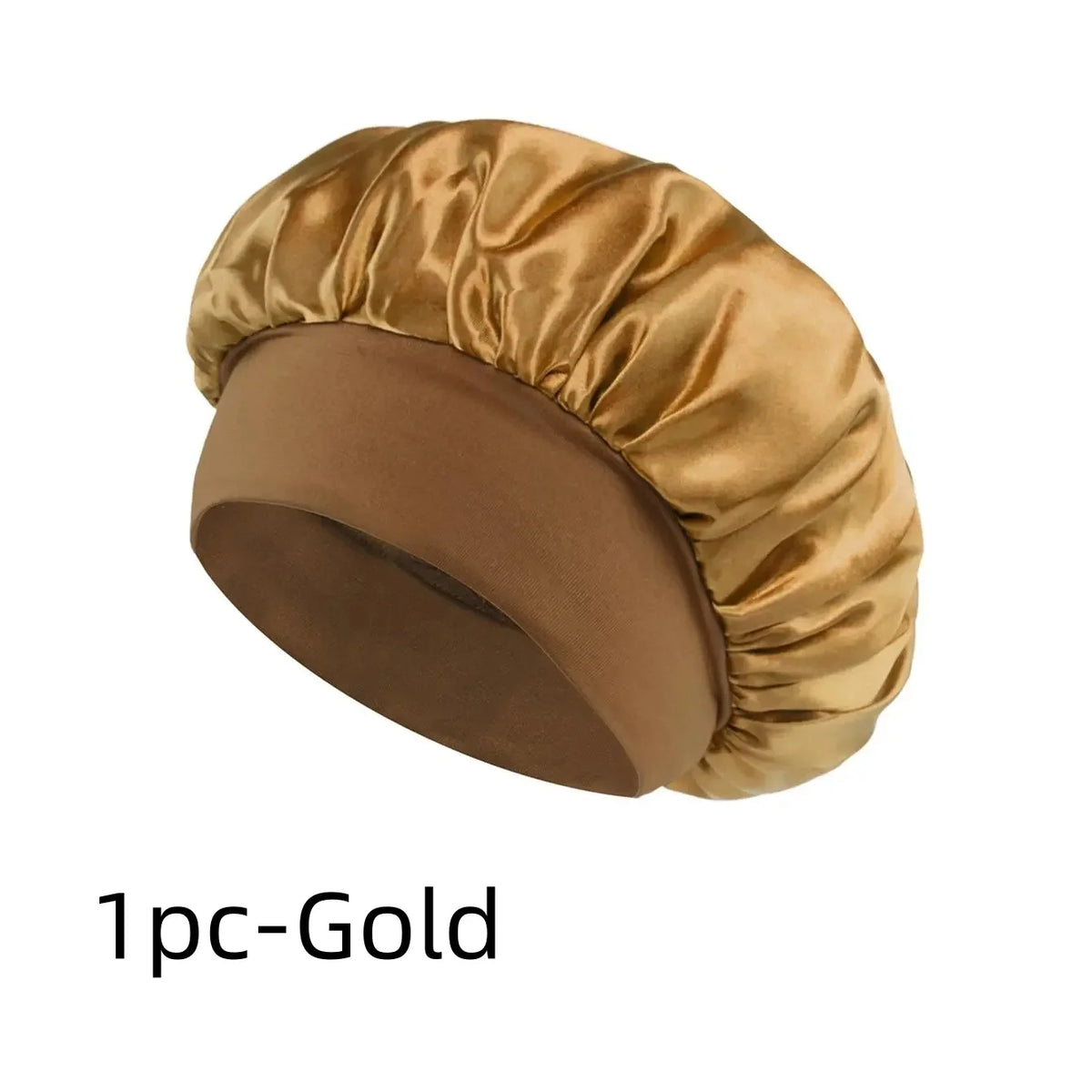 Satin Bonnet for Sleeping - Polyester Hair Cap with Wide Elastic Band – 1pc golden