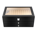 36-Slot Pen Display Box, Black Leather Organizer with Glass Window – Black
