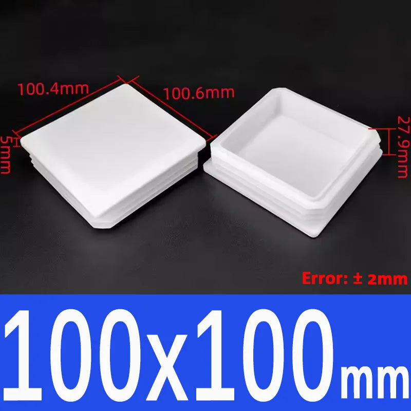 White Plastic Square/Rectangle Furniture Tube Plug End Cap – 100x100mm