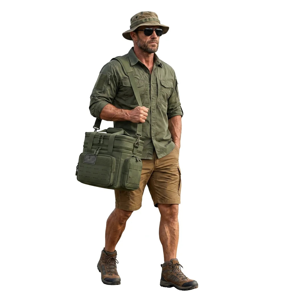 18L Insulated Picnic Cooler Bag, Expandable Leakproof Tactical Thermal Tote – Green