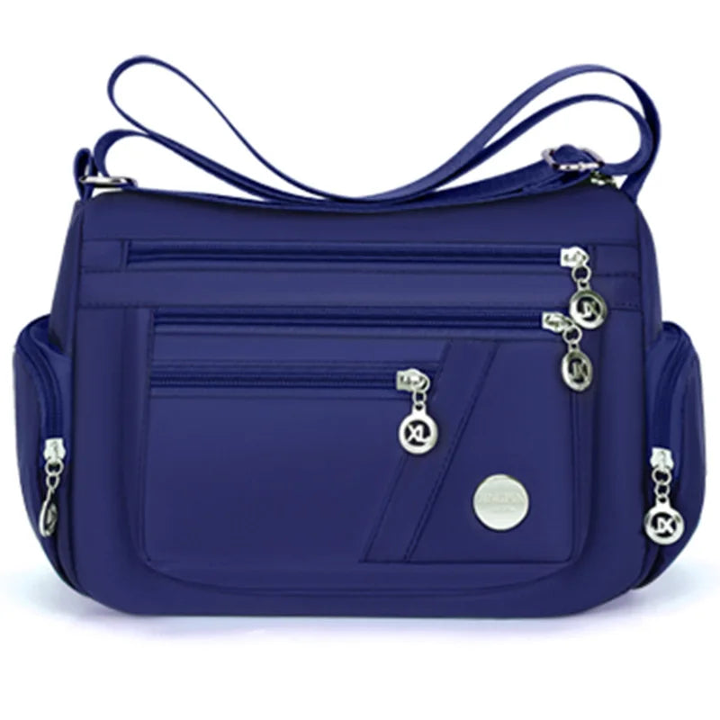 Nylon Oxford Crossbody Hobo Bag with 3 Pockets, 25 x 19 cm – Blue