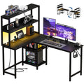JHK 53 Inch L Shaped Gaming Desk with LED Light Reversible Computer Desk with Adjustable Shelf USB Power Outlet Corner Desk – black