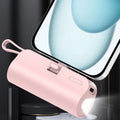 5000mAh Portable Power Bank with Built-in Cable and LED Lamp – Pink