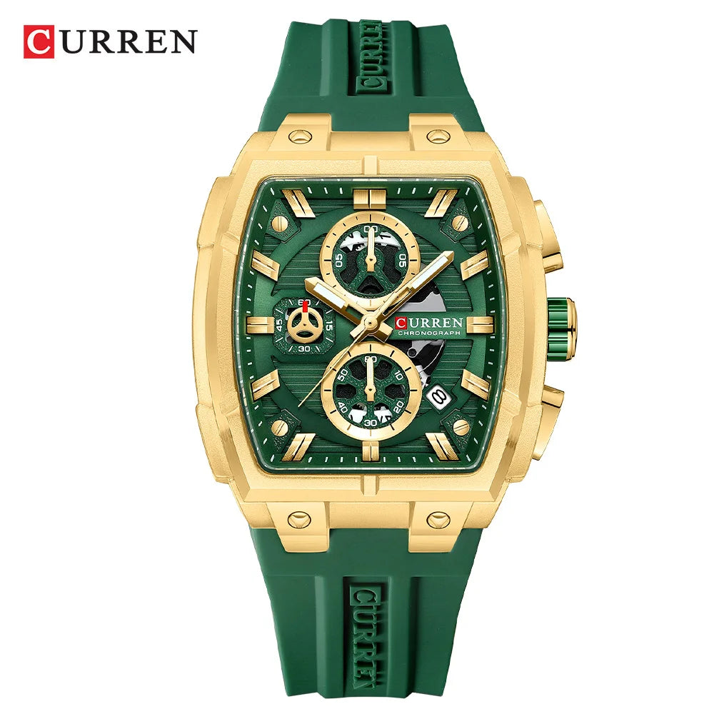 Curren Quartz Men's Chronograph Watch with Silicone Rubber Strap – Green