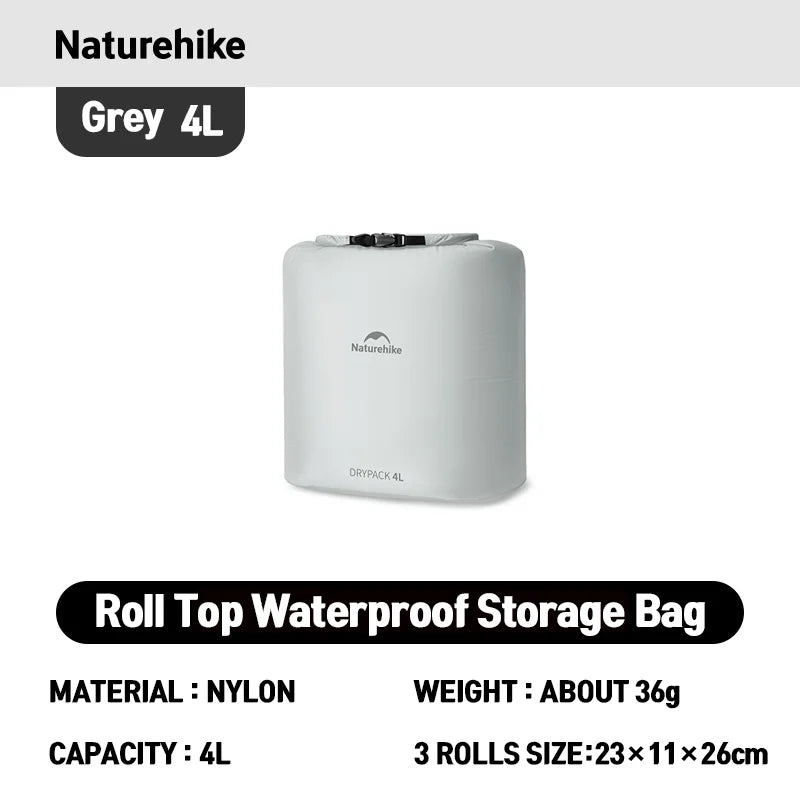 Naturehike Rolled Waterproof Storage Bag - Lightweight Compression Organizer – Grey 4L New