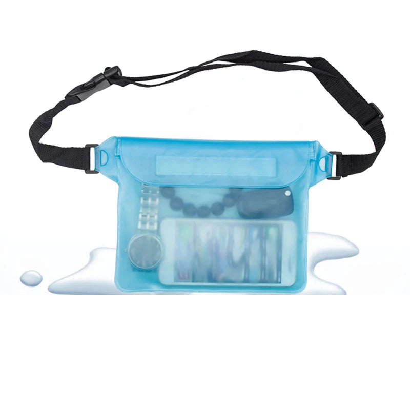 Waterproof Waist and Shoulder Dry Bag - 22 x 14 cm PVC Pouch – Sky blue