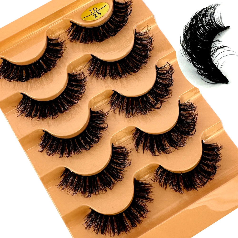 3D Natural D Curl False Eyelashes - 5 Pairs Synthetic Wispy Strip Lashes – 5pairs7D23