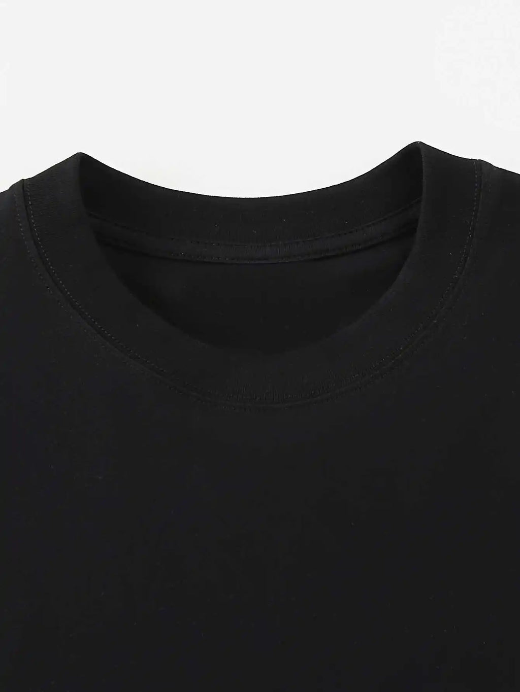 Close-up of a black men's t-shirt crew neck