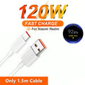 120W Turbo Fast USB Wall Charger and Type-C Cable for Xiaomi/Redmi/POCO – Only 1.5m Cable