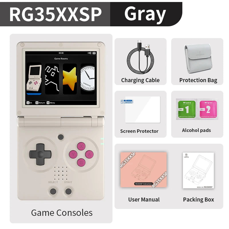 Anbernic RG35XXSP Flip Retro Handheld Game Console, 3.5-inch IPS Screen – Gray with Bag