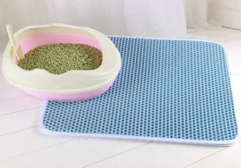 Double-Layer Waterproof Cat Litter Mat, Non-Slip Pet Sand Trap Pad – Blue