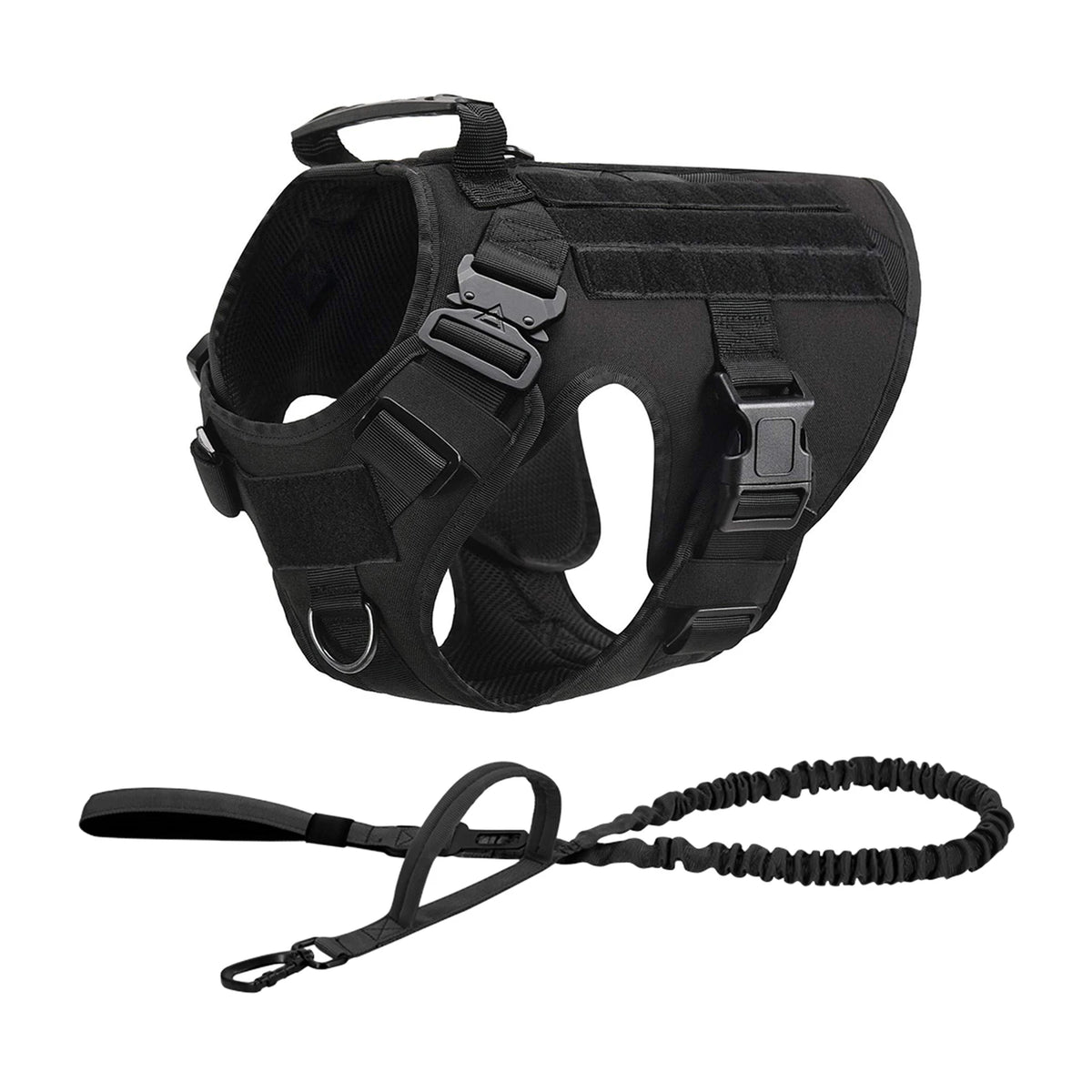 Tactical Dog Harness with Collar and Leash for Medium to Large Dogs – Black 2 Pieces