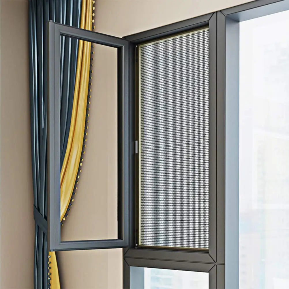 Installed stainless steel window screen mesh on a modern window frame