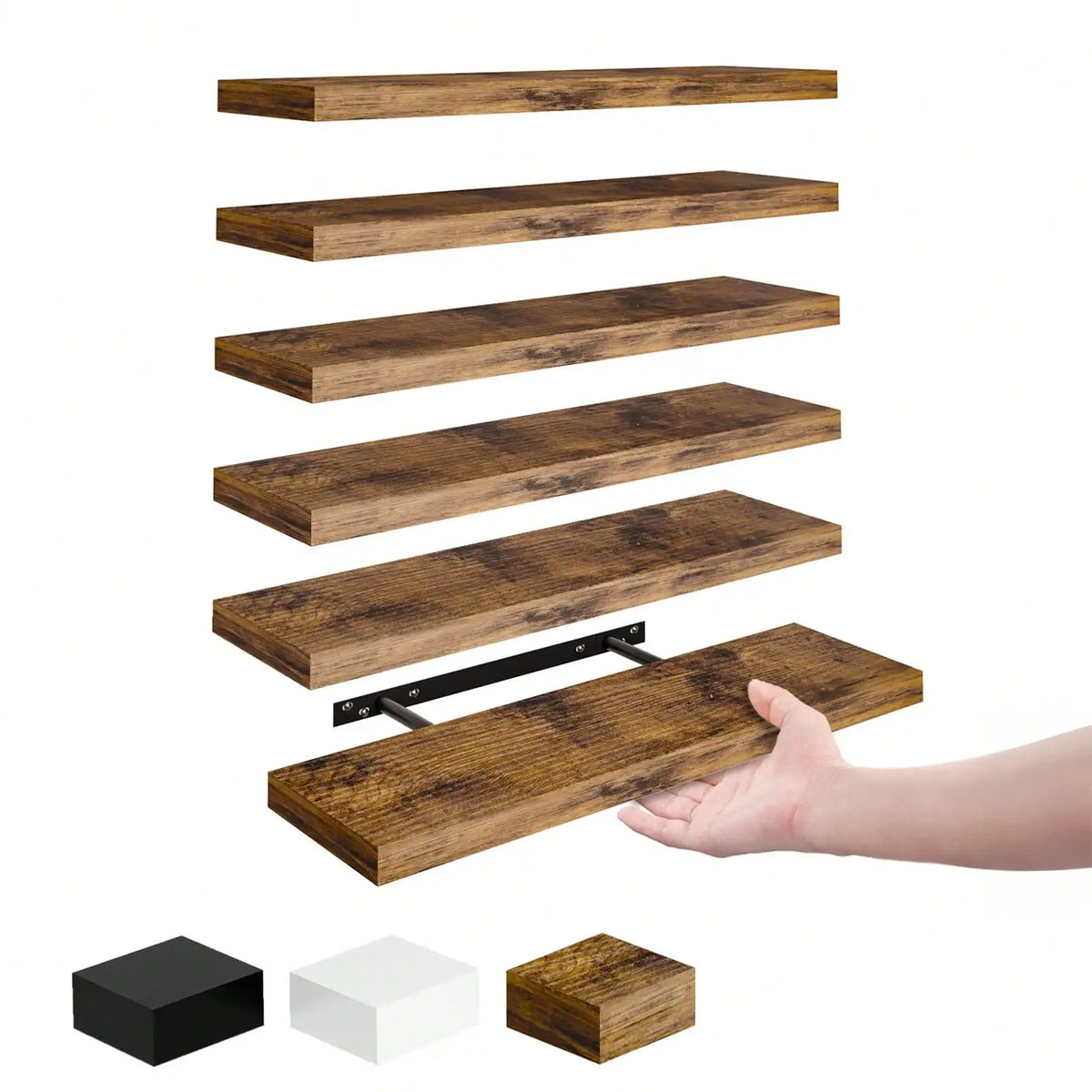 4-Pack 15.8-Inch Floating Wall Shelves, MDF Wood Storage – 6PiecesRusticBrown