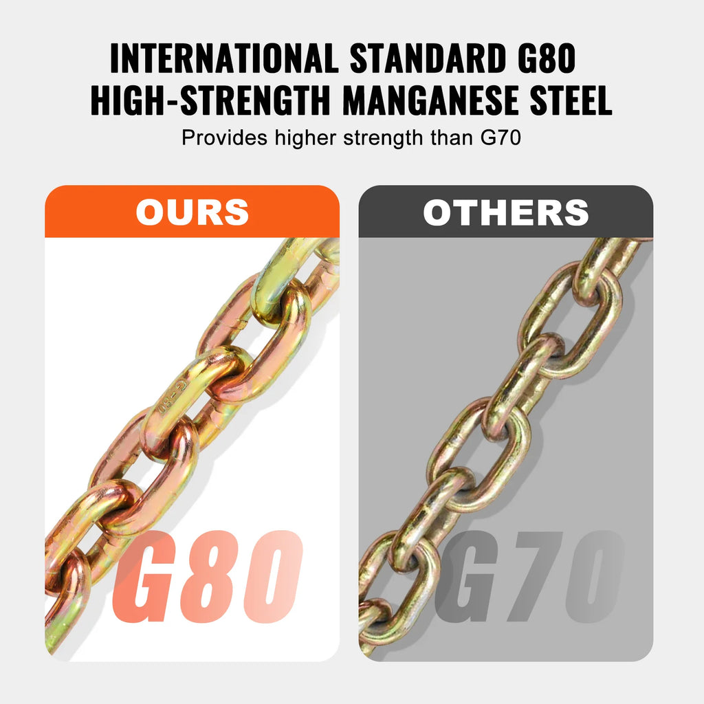 SucceBuy 2-Pack G80 Transport Binder Chain 3/8" 5/16" Tow Chain with Clevis Hook Logging Chain for Towing Truck Tie Down – view 3