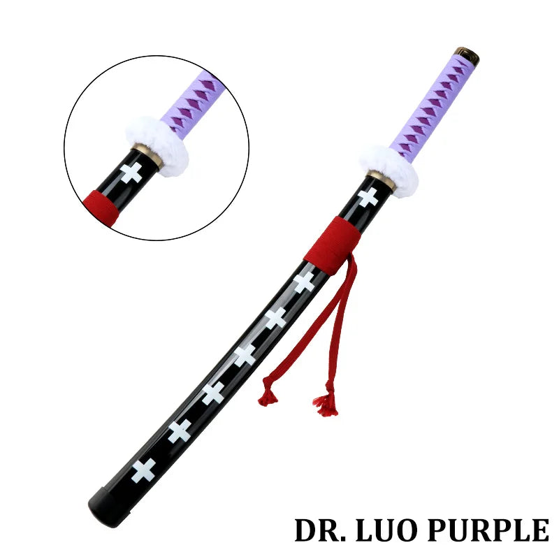 3-Piece Roronoa Zoro Katana Cosplay Set, 80 cm Bamboo Replica – Trafalgar Law Purple