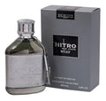 A metallic grey perfume bottle with a leather sleeve and its matching grey box.