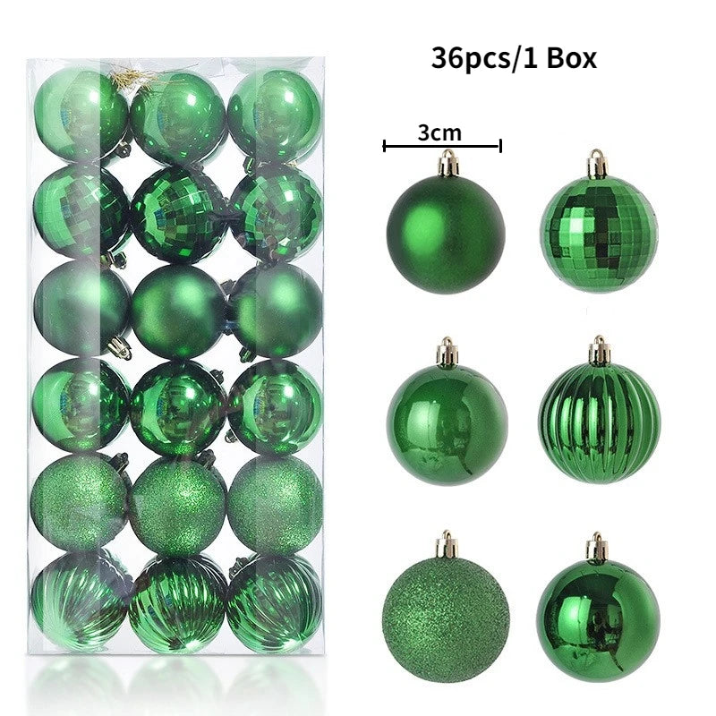 Christmas Tree Ornament Ball Set, 3cm Hanging Decorations (24/36 Pack) – 36pcs Green