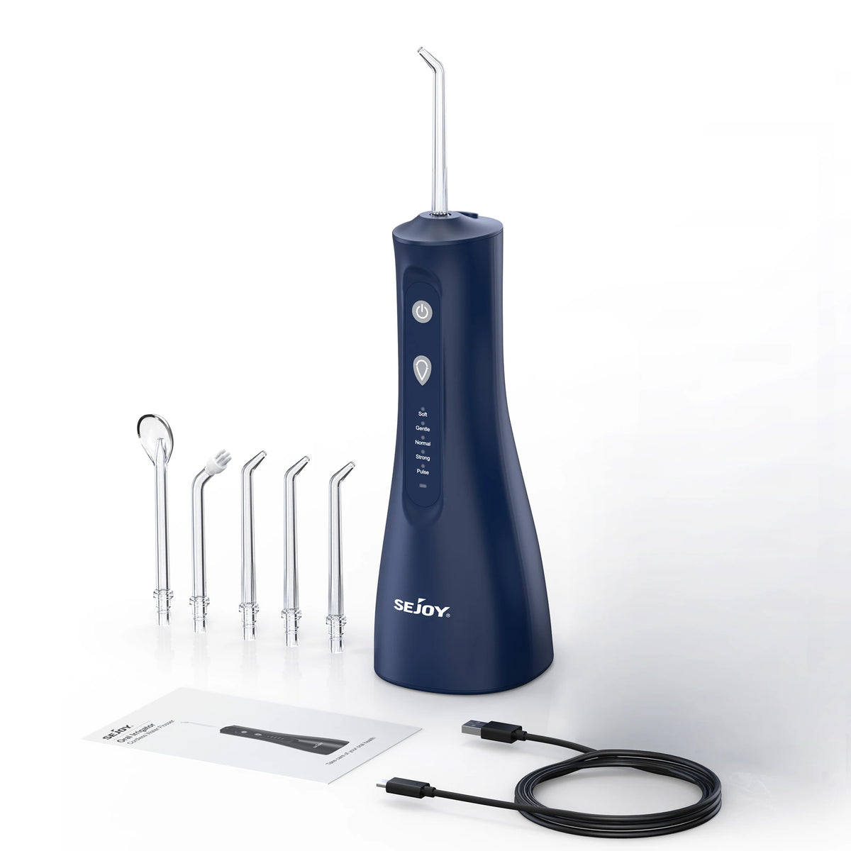 Sejoy Portable Electric Water Flosser, 350ml Tank, 5 Modes, 6 Tips – Deepblue