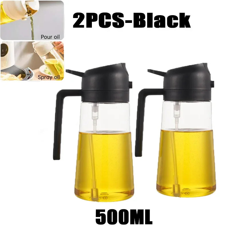 2-in-1 Kitchen Oil Spray Dispenser, 500ml Refillable Spray and Pour Bottle – 2PCS-black