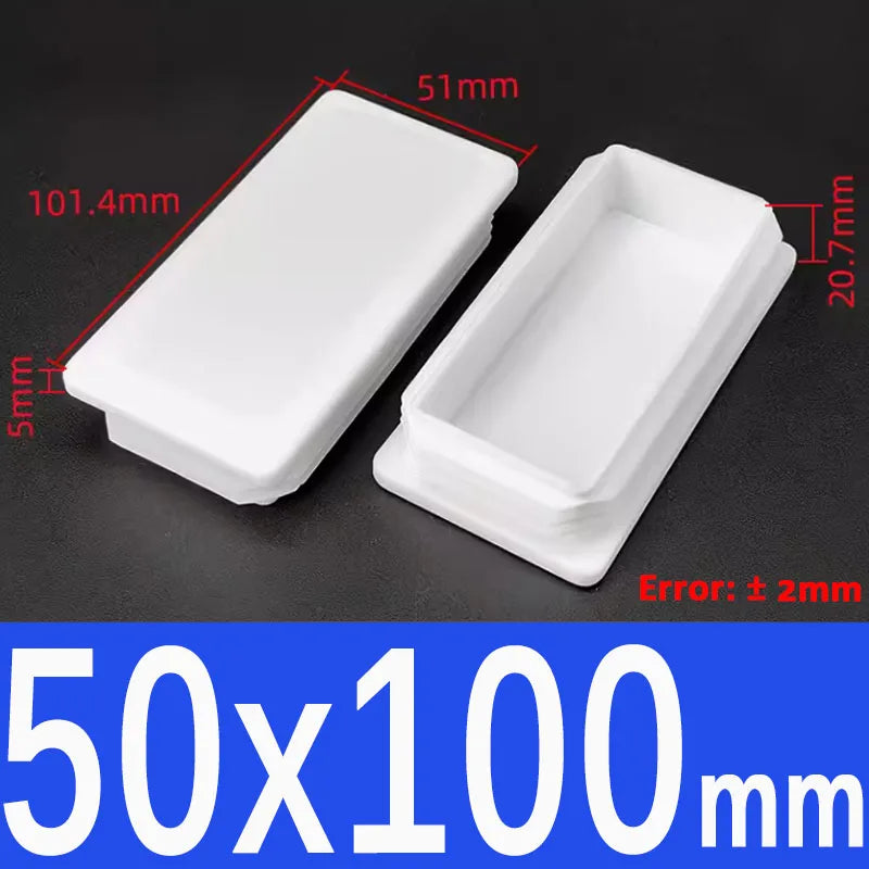 White Plastic Square/Rectangle Furniture Tube Plug End Cap – 50x100mm