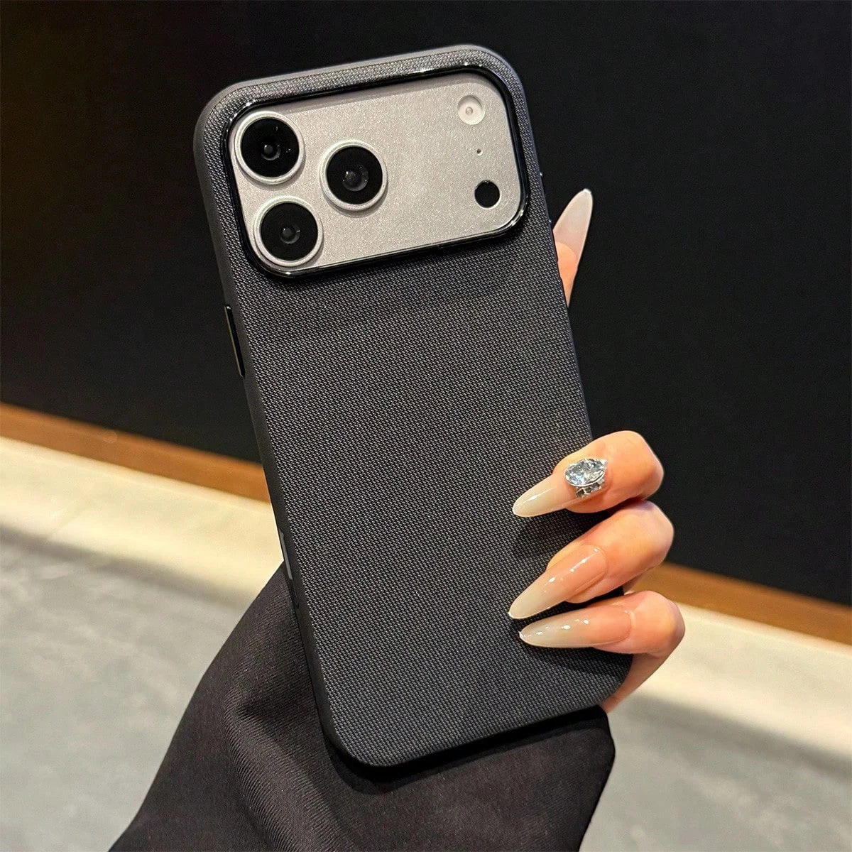 Woven Fabric Magnetic Phone Case for iPhone 18 Pro Max to 13 – Black