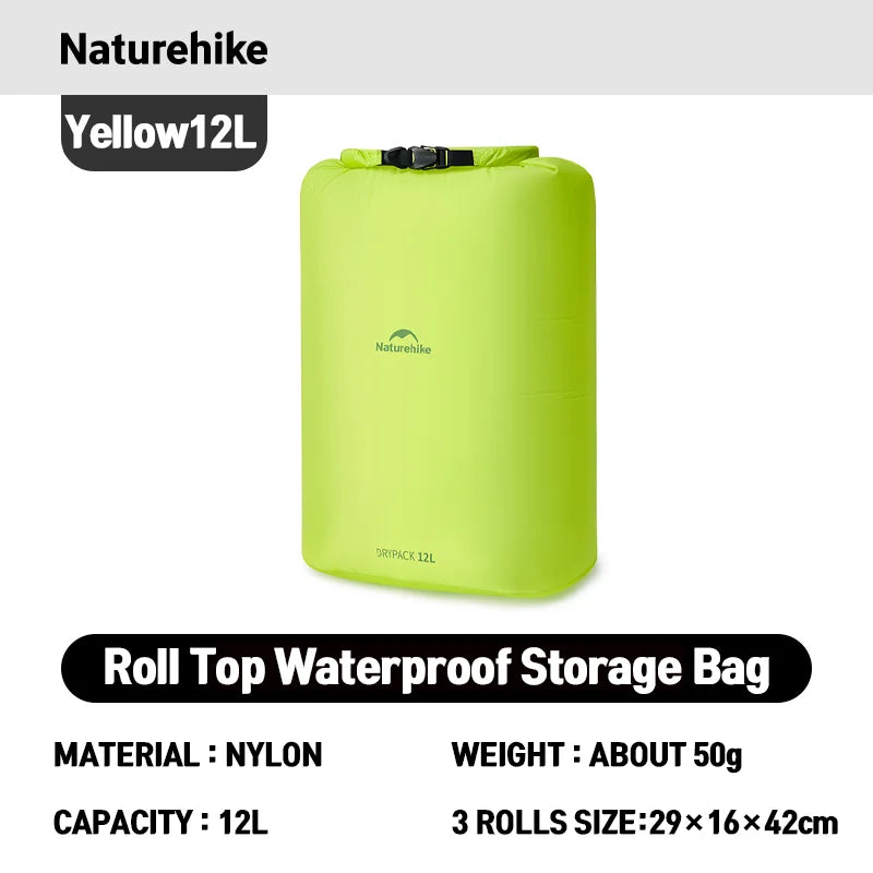 Naturehike Rolled Waterproof Storage Bag - Lightweight Compression Organizer – Yellow 12L New