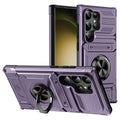 Shockproof Card Slot Phone Case with Rotating Magnetic Ring Holder – Purple