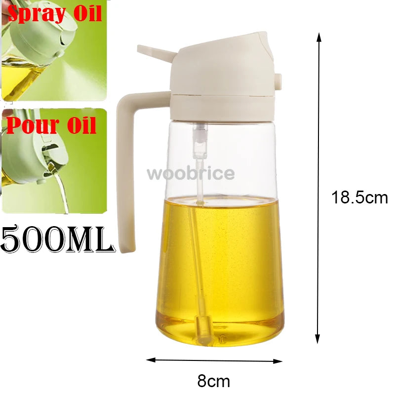 2-in-1 Kitchen Oil Spray Dispenser, 500ml Refillable Spray and Pour Bottle – 2use white 500ml