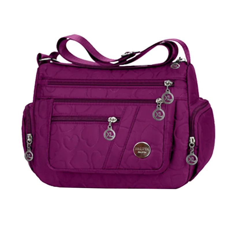 Nylon Oxford Crossbody Hobo Bag with 3 Pockets, 25 x 19 cm – BJ20231 Purple