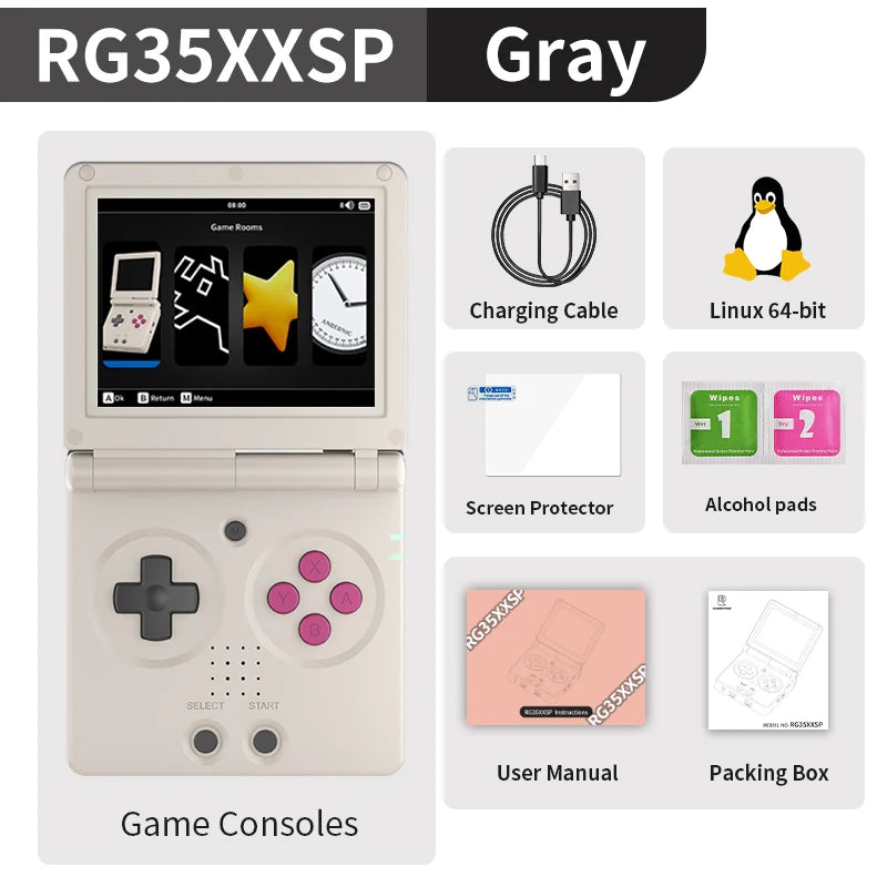 Anbernic RG35XXSP Flip Retro Handheld Game Console, 3.5-inch IPS Screen – Gray