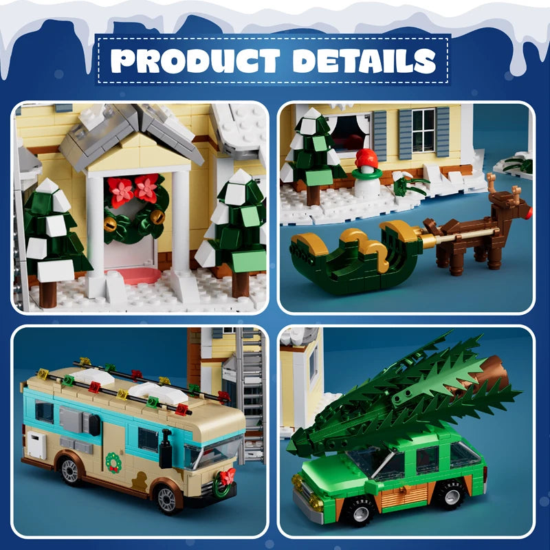 1950+PCS Classic Movie Christmas Vacation House Building Block Kit Winter Snow Village Model With RV Garage & Reindeer – view 3