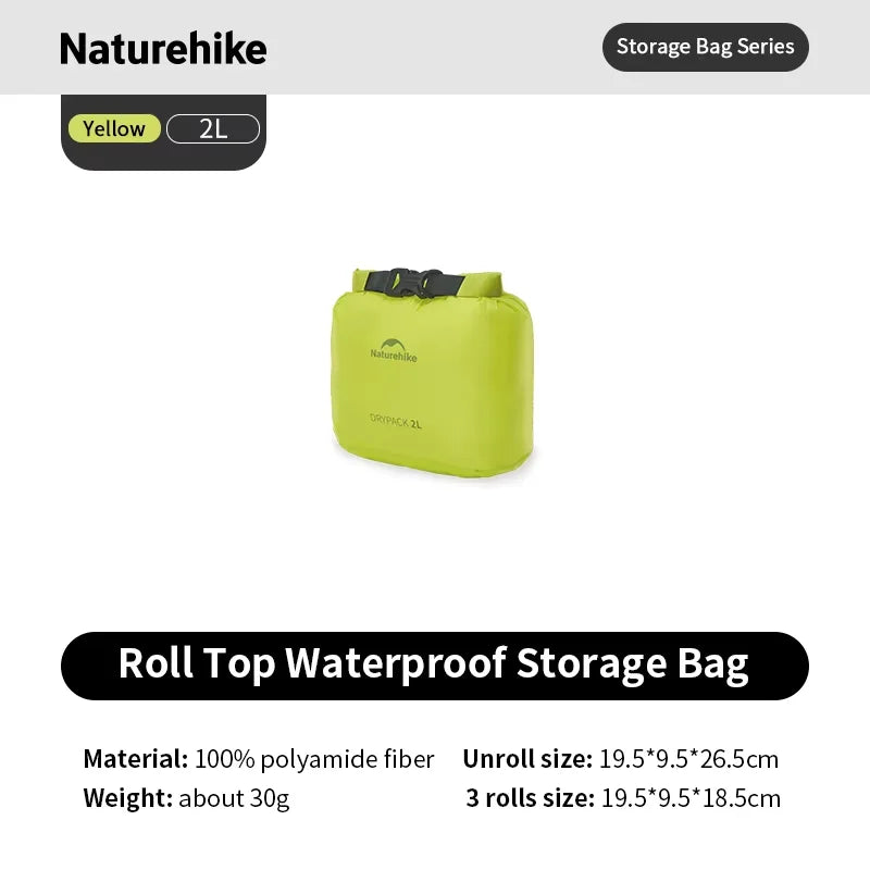 Naturehike Rolled Waterproof Storage Bag - Lightweight Compression Organizer – Yellow 2L