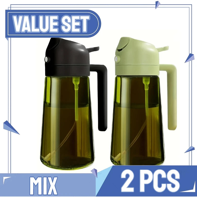 2-in-1 Kitchen Oil Spray Dispenser, 500ml Refillable Spray and Pour Bottle – Upgraded-blackgreen