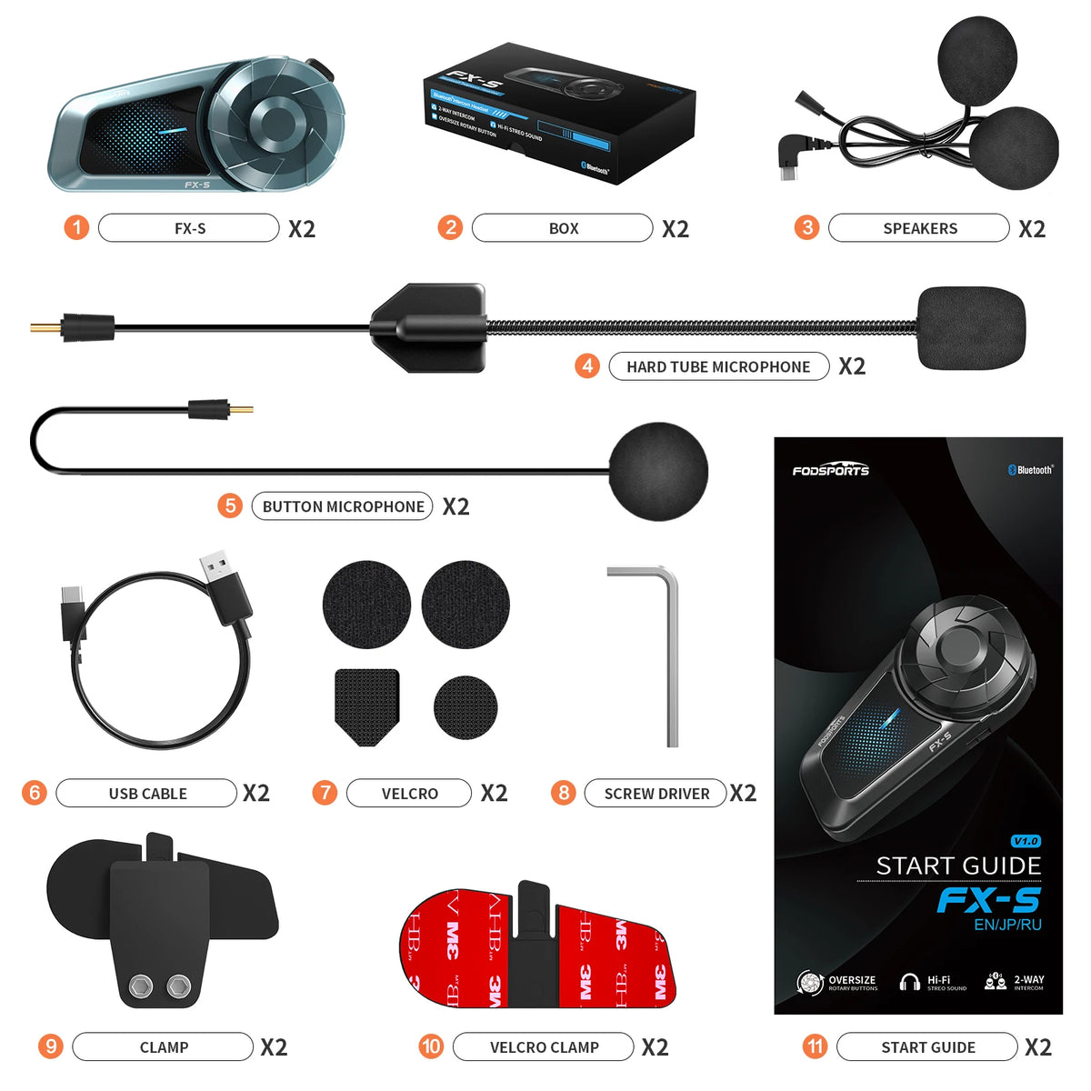 Fodsports FX-S 2-Pack Motorcycle Bluetooth Helmet Intercom, 1000M Range – Blue