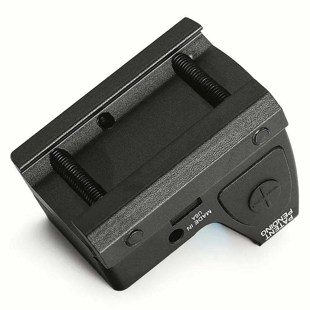 Black miniature red dot reflex sight bottom view