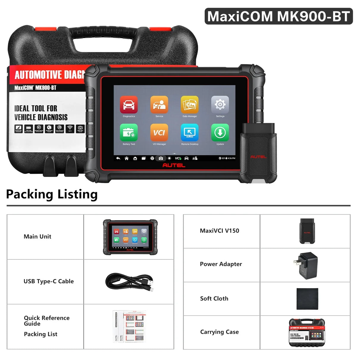 Autel MaxiCOM MK900BT Wireless OBD2 Diagnostic Scanner, 8-inch Screen – MK900-BT