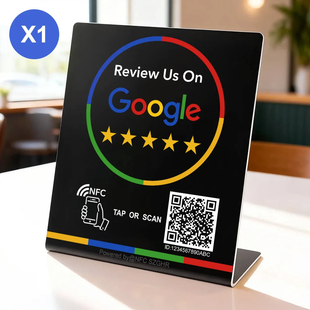 NFC 215 Programmable Google Review Stand and Card for Business – qr stand black 1pc