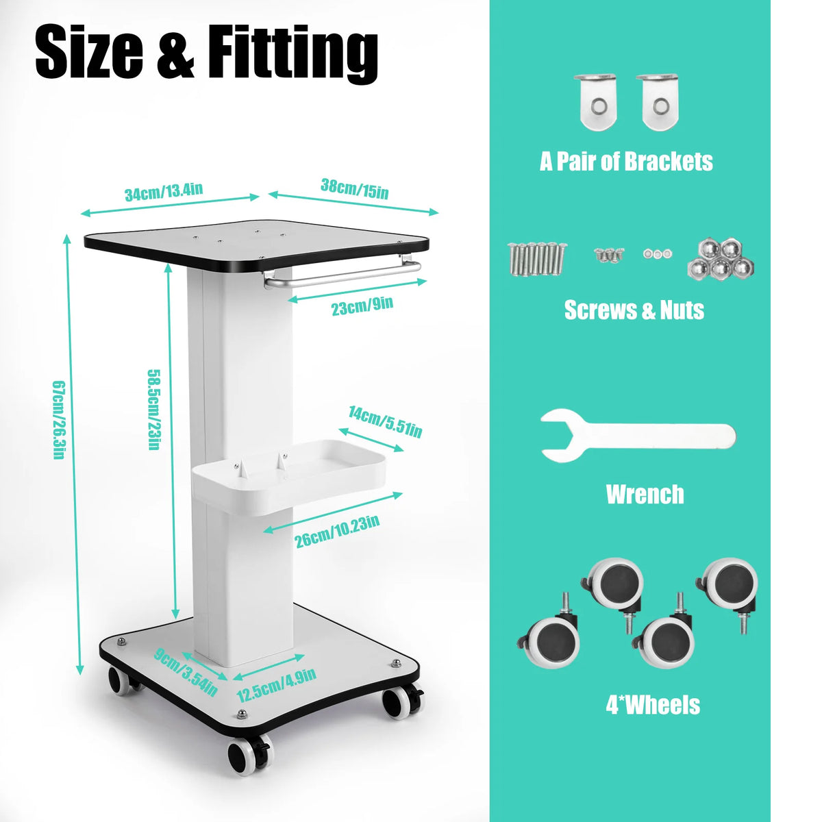 Beauty Trolley Cart for Salon, 33lbs Load Capacity, 4 Lockable Silent 360° Wheels, Multifunctional Beauty Trolley with Tray – view 2