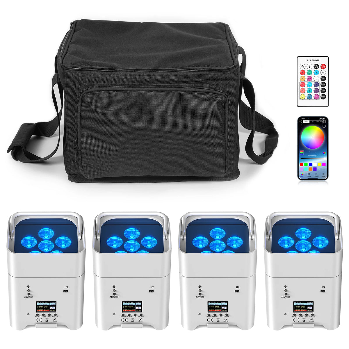 U'King 4PCS Wireless LED Par Light Set, 8800mAh Battery, RGBWA+UV – 4PCS with Bag