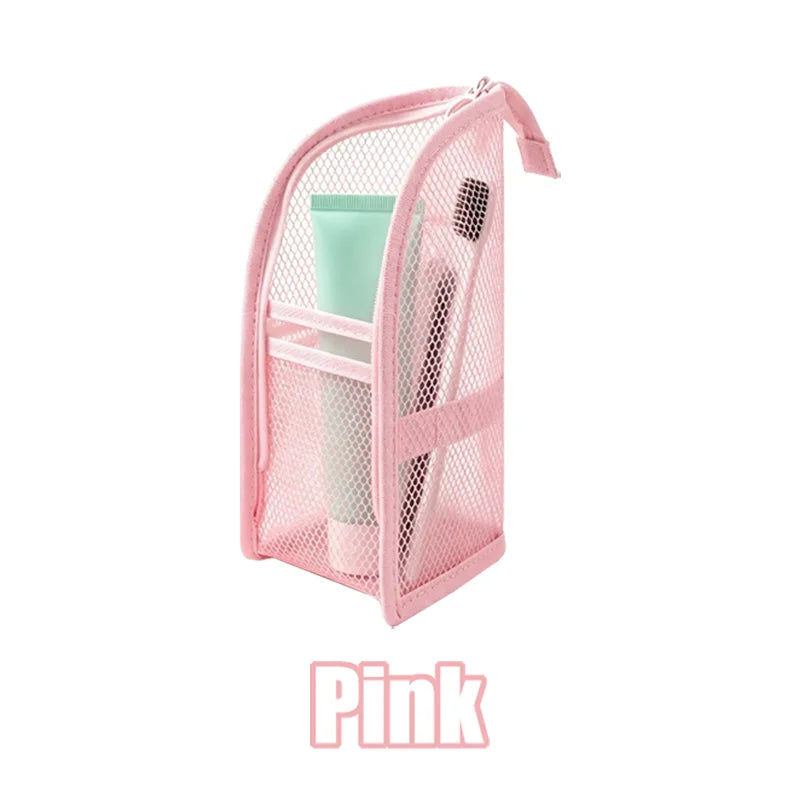 4-Piece Mesh Toiletry Bag Set, Foldable Waterproof Travel Organizer – Pink-1PC