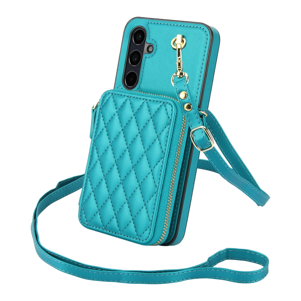 Crossbody Wallet Case for Samsung Galaxy A Series with Lanyard and Kickstand – Green